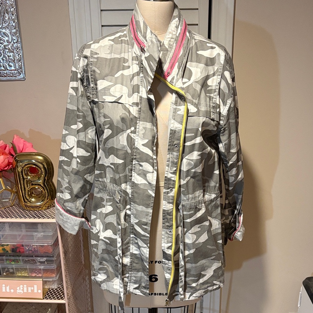 Tribal Gray Camouflage Utility Jacket with Pink Accents